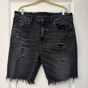 American Eagle Outfitters | Airflex+ Distressed Denim Black Jean Shorts